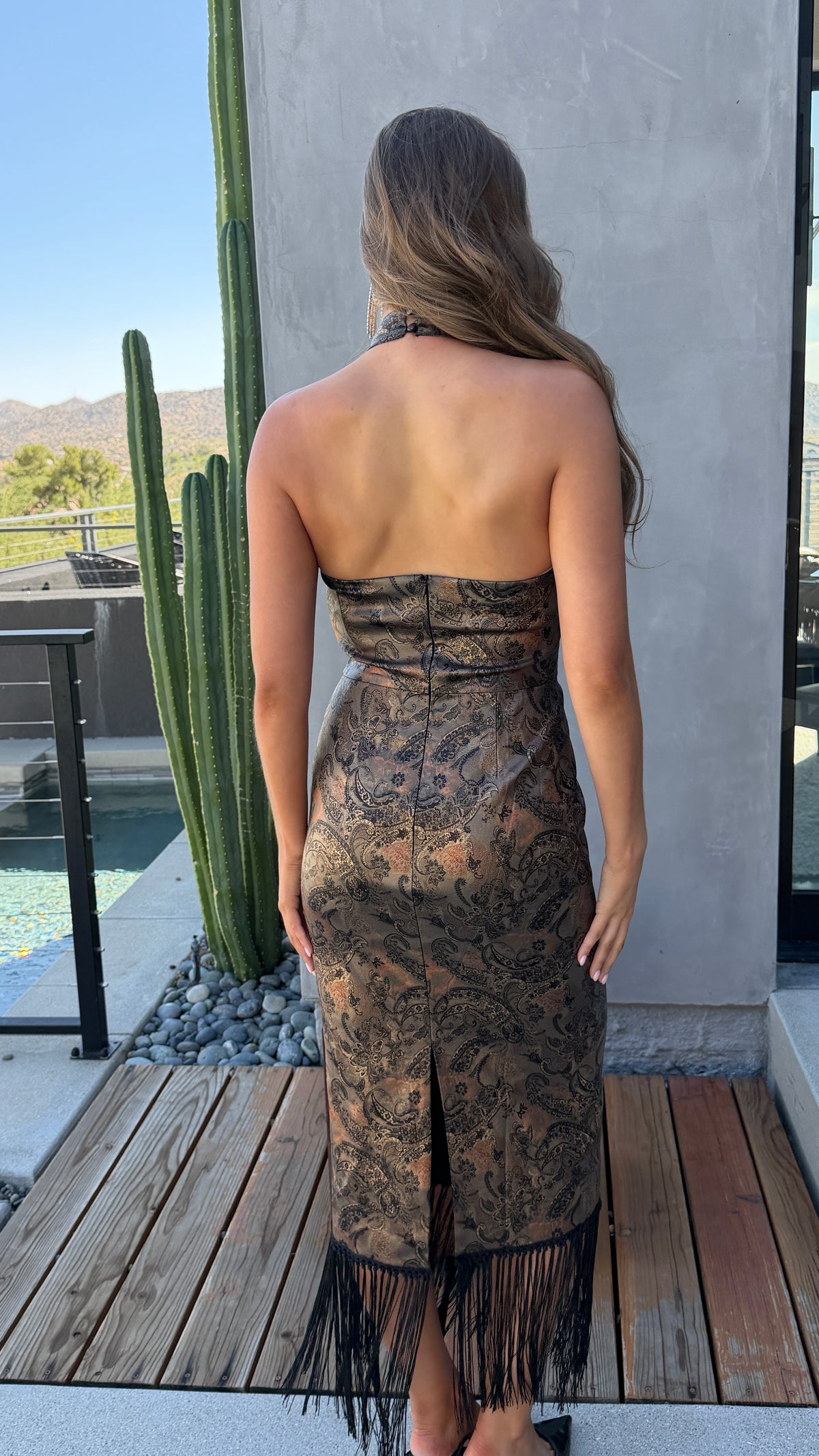 Paisley Fringe Midi Dress