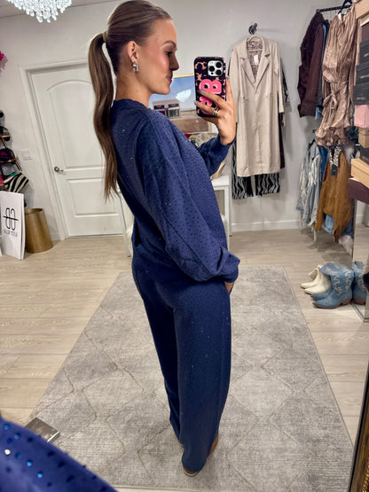 NEW!! "Off Duty" Rhinestone Sweatshirt in Navy