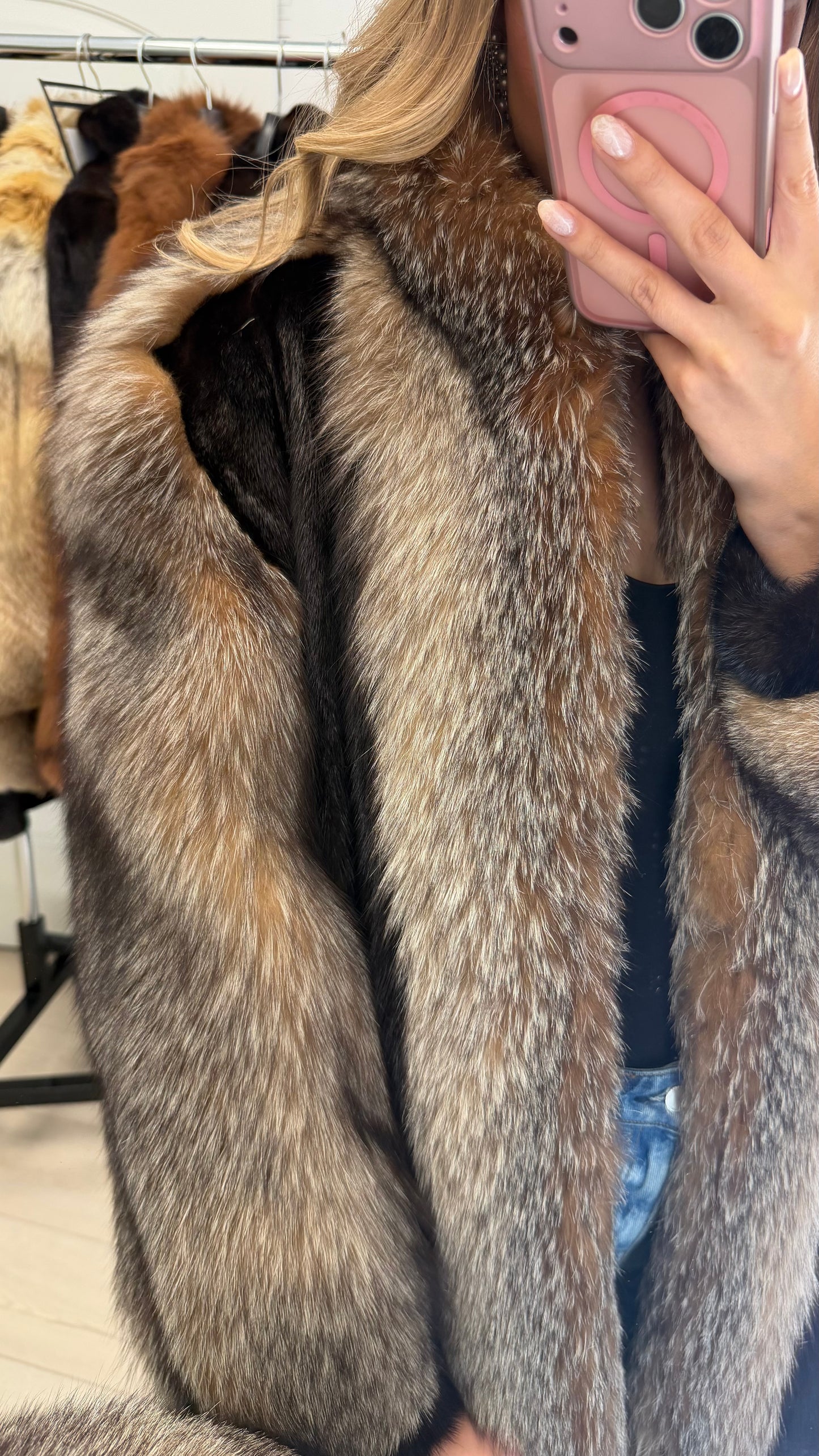 #45 Mahogany Mink and Crystal Fox Tuxedo Coat Size S/M