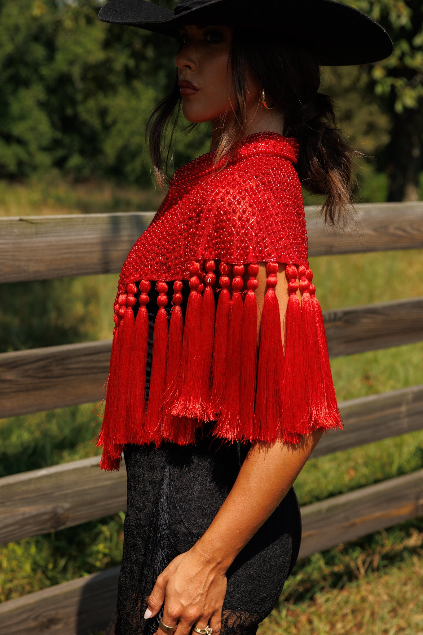 Red Fringe Tassel Cape