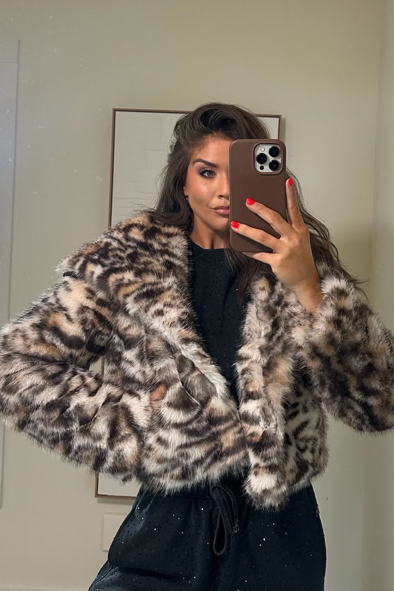 NEW!! Knock Out Leopard Cropped Faux Fur Jacket