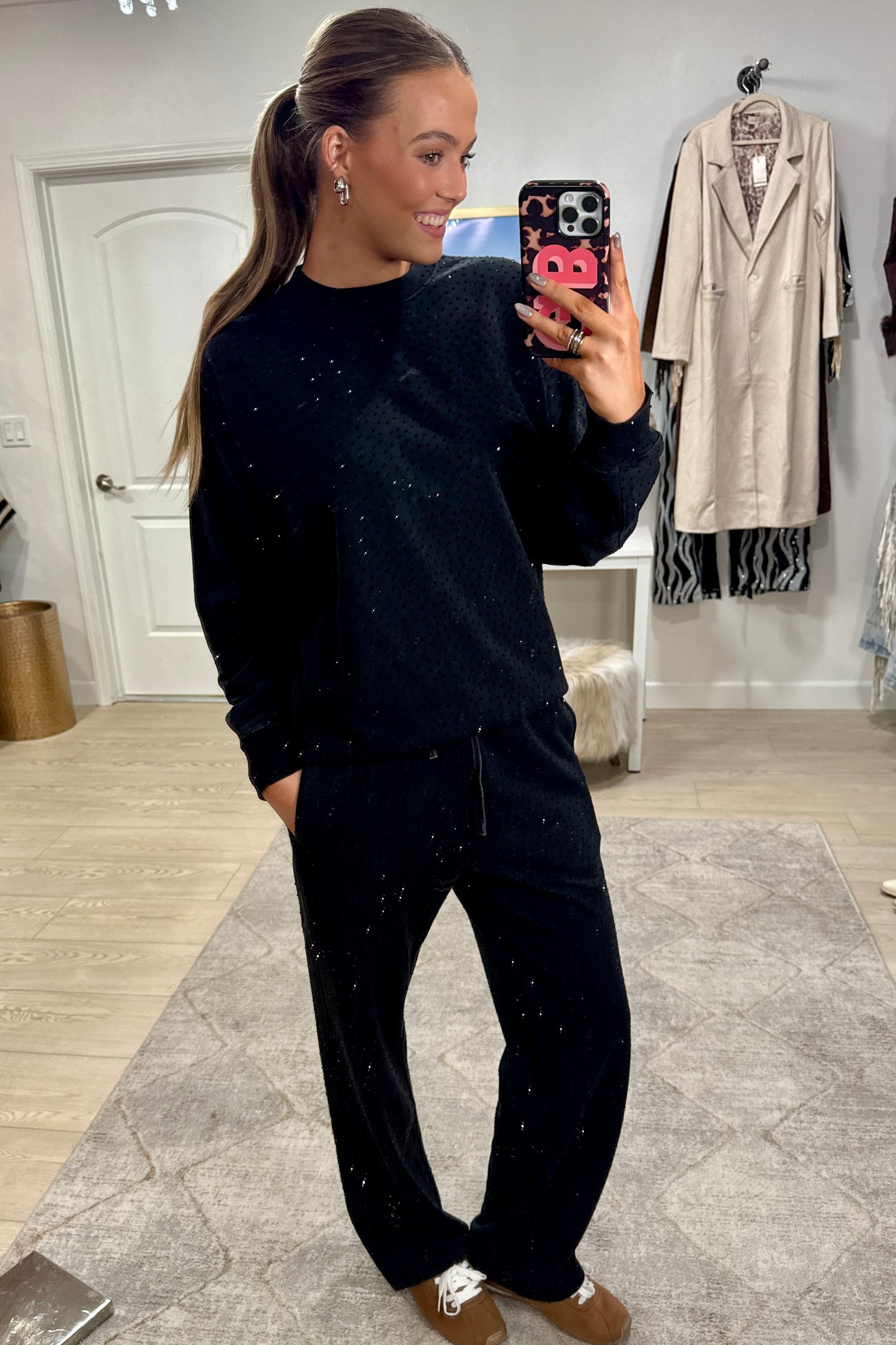 PREORDER!! "Off Duty" Rhinestone Sweatshirt in Black