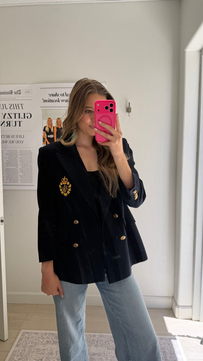 NEW!! Vintage Ralph Lauren Navy Crest Wool Blazer Size 12 Petite