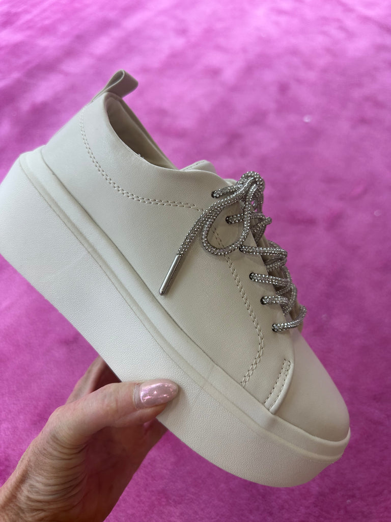 NEW!! Platform Sneaker with Rhinestone Laces in Beige
