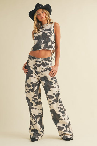 NEW!! Denim Cow Print Two Piece Set