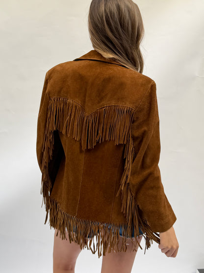 Vintage Dark Camel Suede Fringe Jacket Size Xlarge (16)