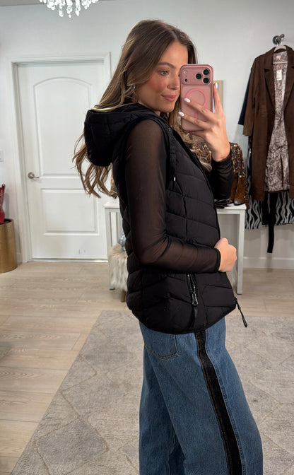 NEW!! Vintage Lauren Ralph Lauren Quilted Hooded Vest in Black