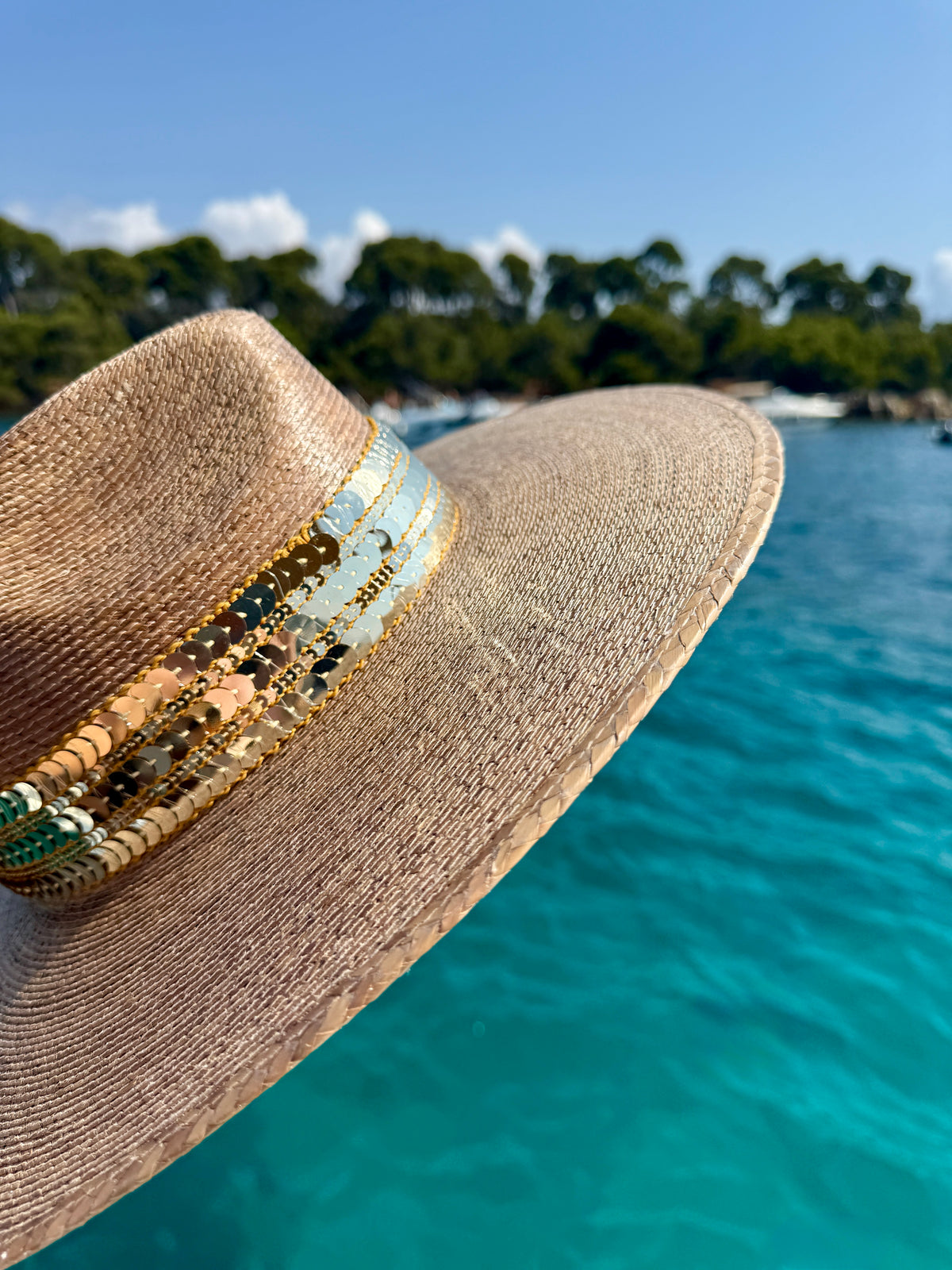 The Riviera Sequin Embellished Straw Panama in Natural