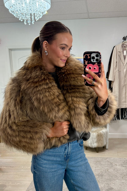 #44 Vintage Dyed Brown Cropped Fox Fur Jacket