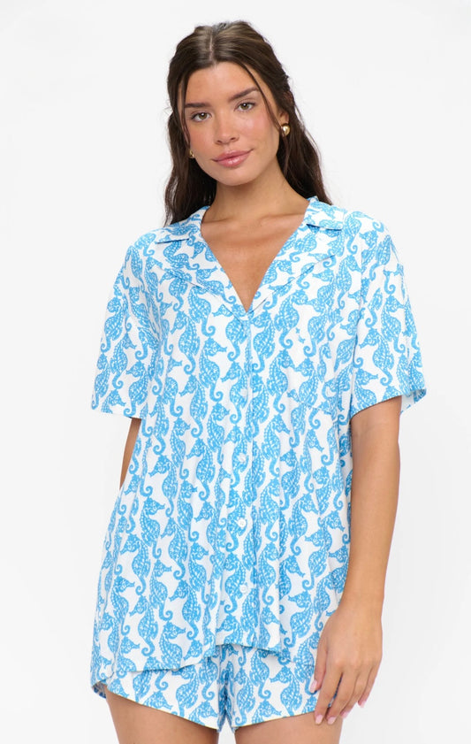 Sunday Morning Pj Set in Seahorse Jersey