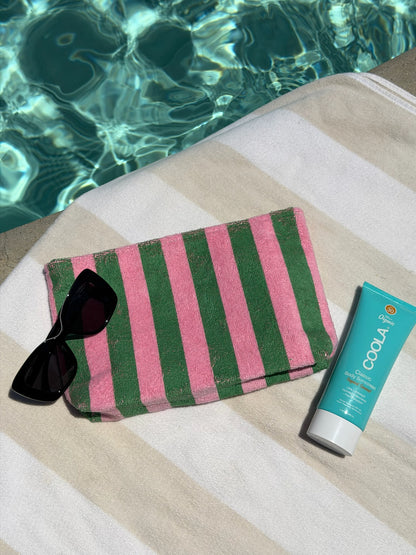 "Cabana Club" Striped Terry Pouch in Pink