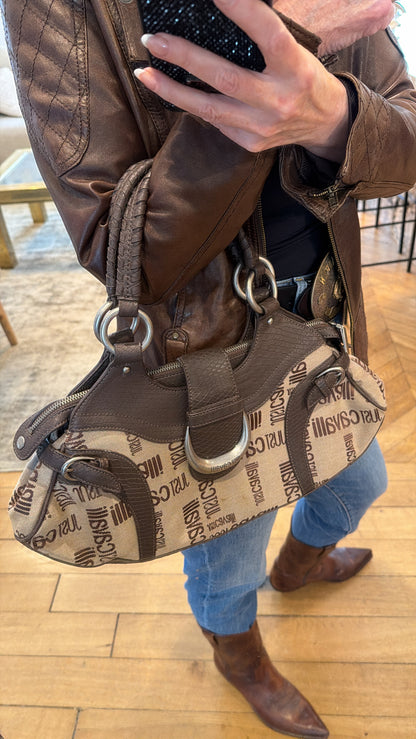 NEW!! Vintage Just Cavalli Brown Leather and Canvas Purse