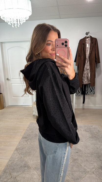 NEW!! "Off Duty" Rhinestone Zip Up Hoodie in Black