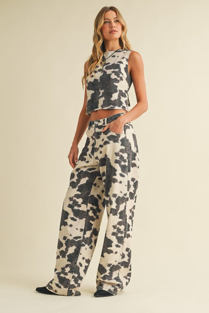 NEW!! Denim Cow Print Two Piece Set