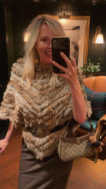 LIMITED EDITION! Vintage Knitted Rabbit Fur Poncho in Dyed Neutral