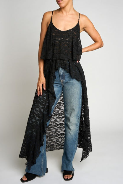 NEW!! "Luna" Lace High-Low Tank in Black
