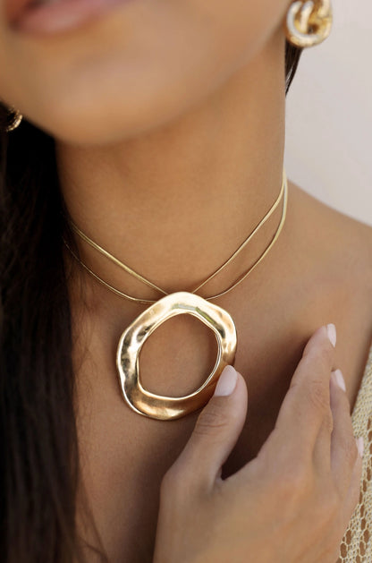 Open Circle Statement Necklace in Gold