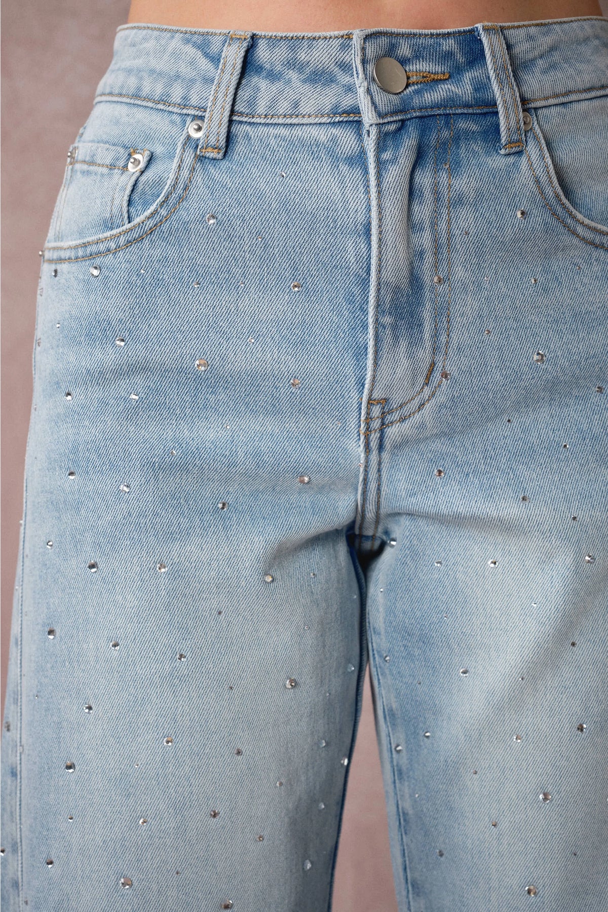 "After Dark" Rhinestone Barrel Jeans