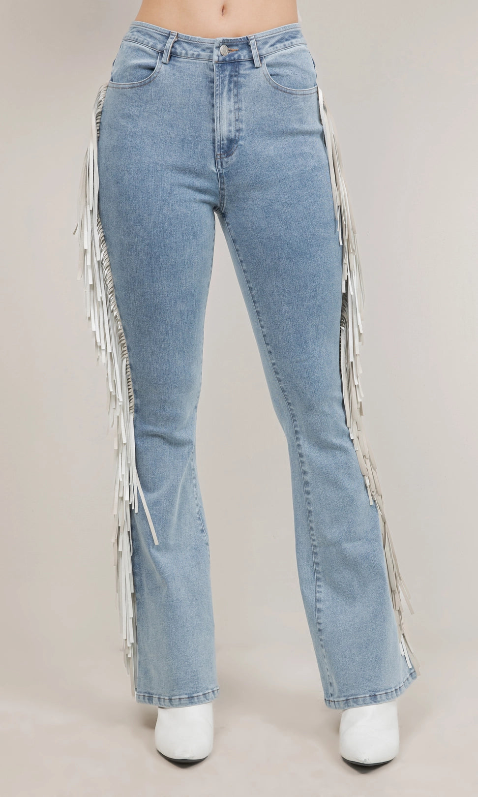 High Rise Fringe Jeans in Light Wash - PREORDER