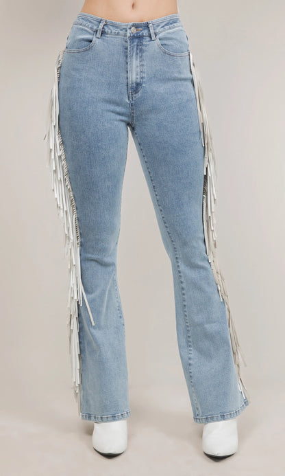 High Rise Fringe Jeans in Light Wash - PREORDER