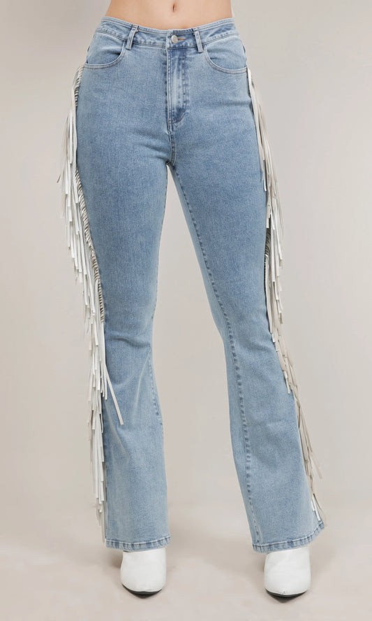 High Rise Fringe Jeans in Light Wash - PREORDER