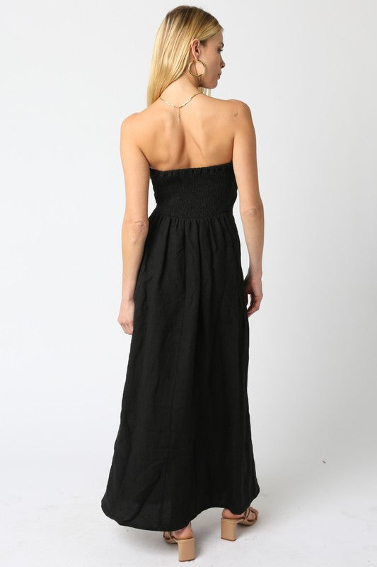 Olivia Black Linen Maxi Dress