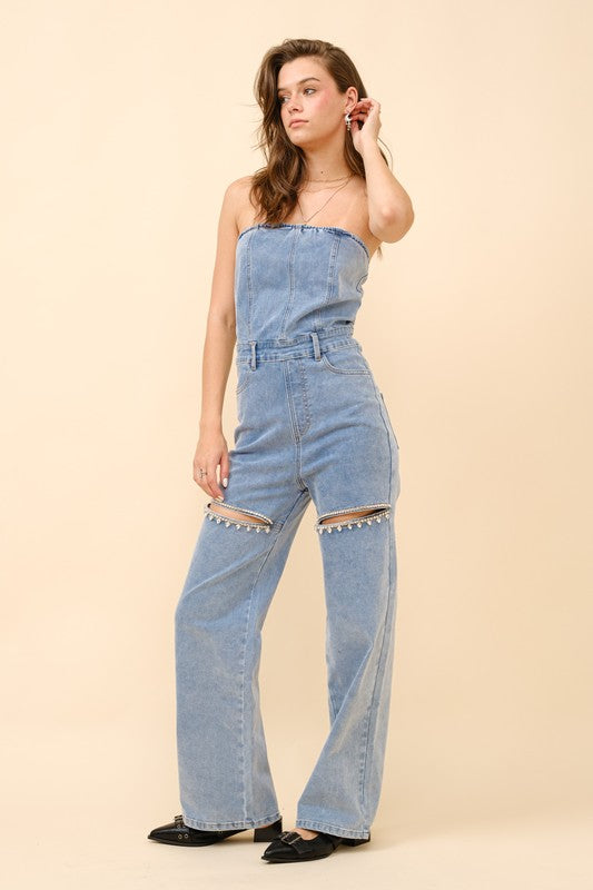 NEW!! The Nikki Denim Rhinestone Romper