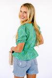 NEW!! Embroidered Peplum Top in Green