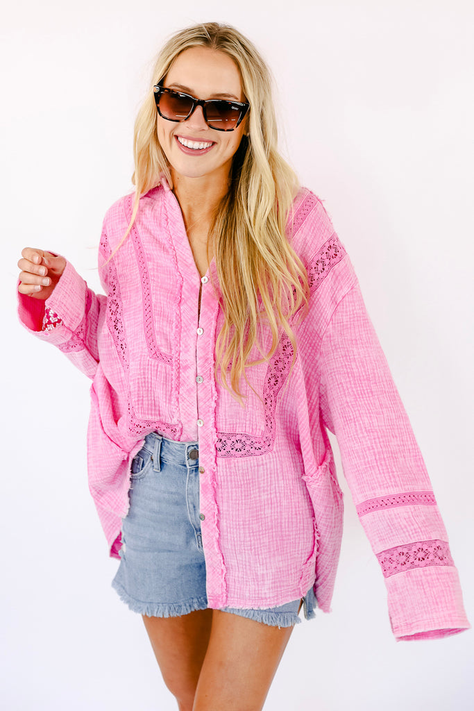 NEW!! Kendra Button Down in Pink