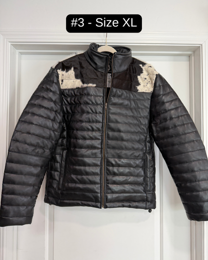 Men's Cowhide Puffer Jacket in Black