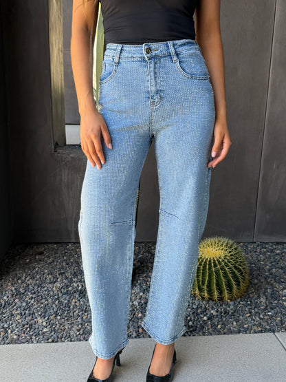 The Westgate Light Denim Barrel Rhinestone Jean