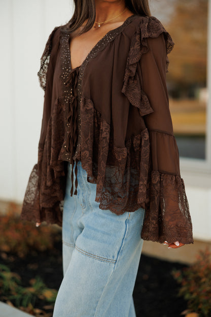 NEW!! "Canyon" Lace Trim Top in Brown