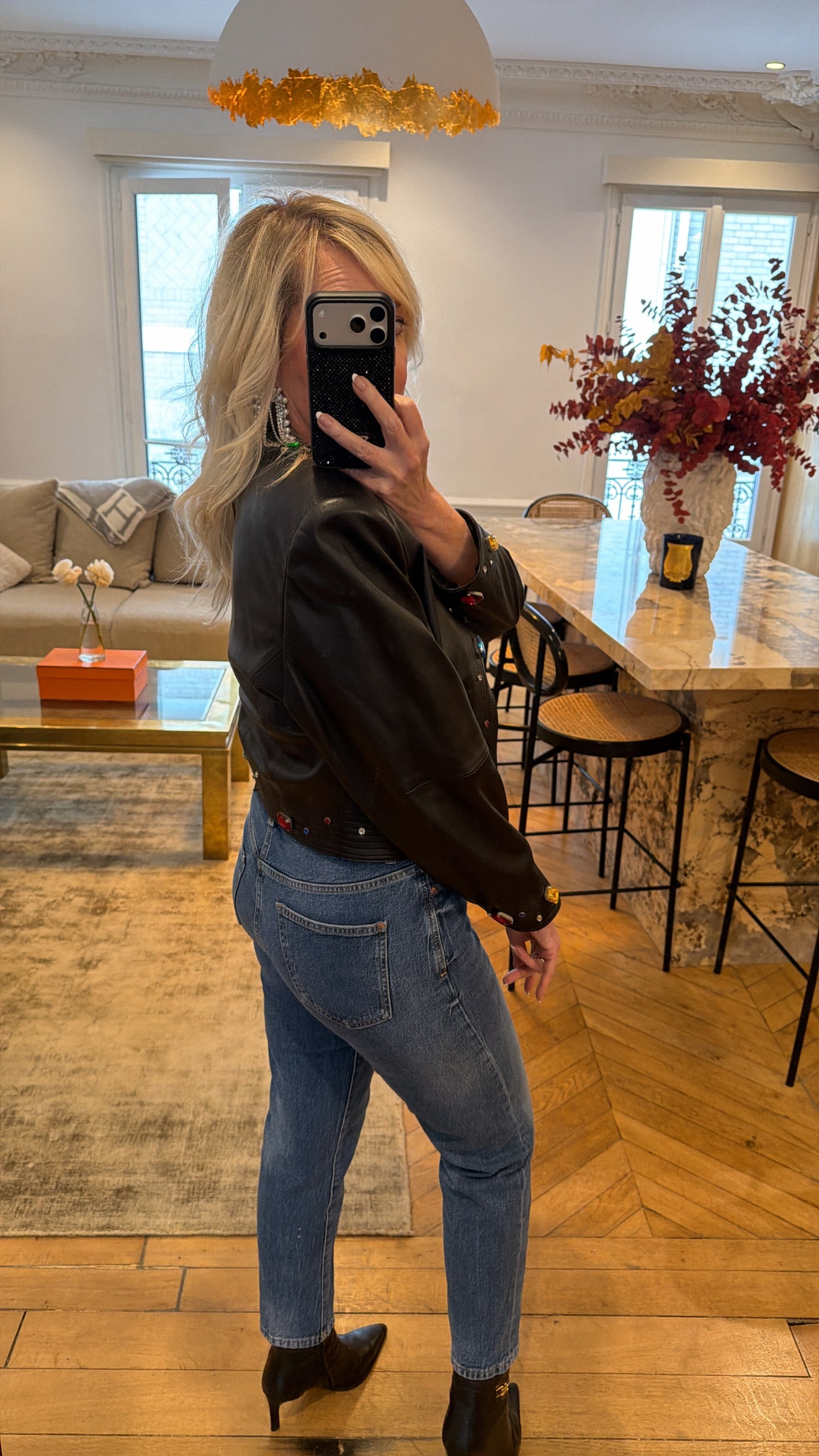 Vintage Black Embellished Leather Jacket Size Small
