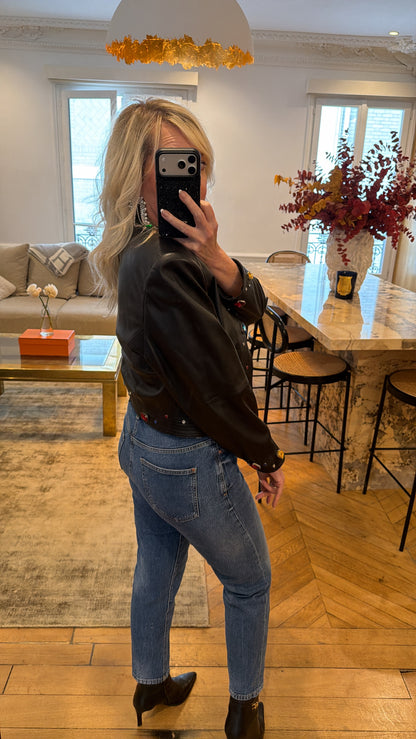 Vintage Black Embellished Leather Jacket Size Small