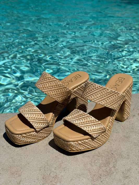 Gem Platform Heel in Nude Raffia