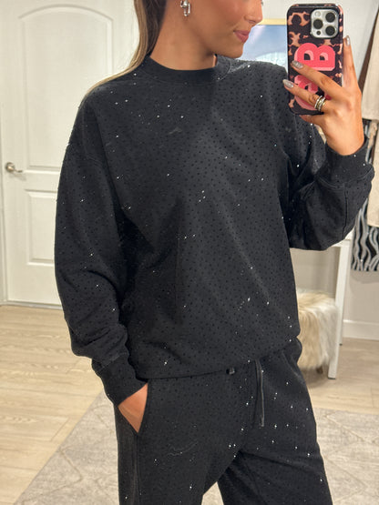 PREORDER!! "Off Duty" Rhinestone Sweatshirt in Black