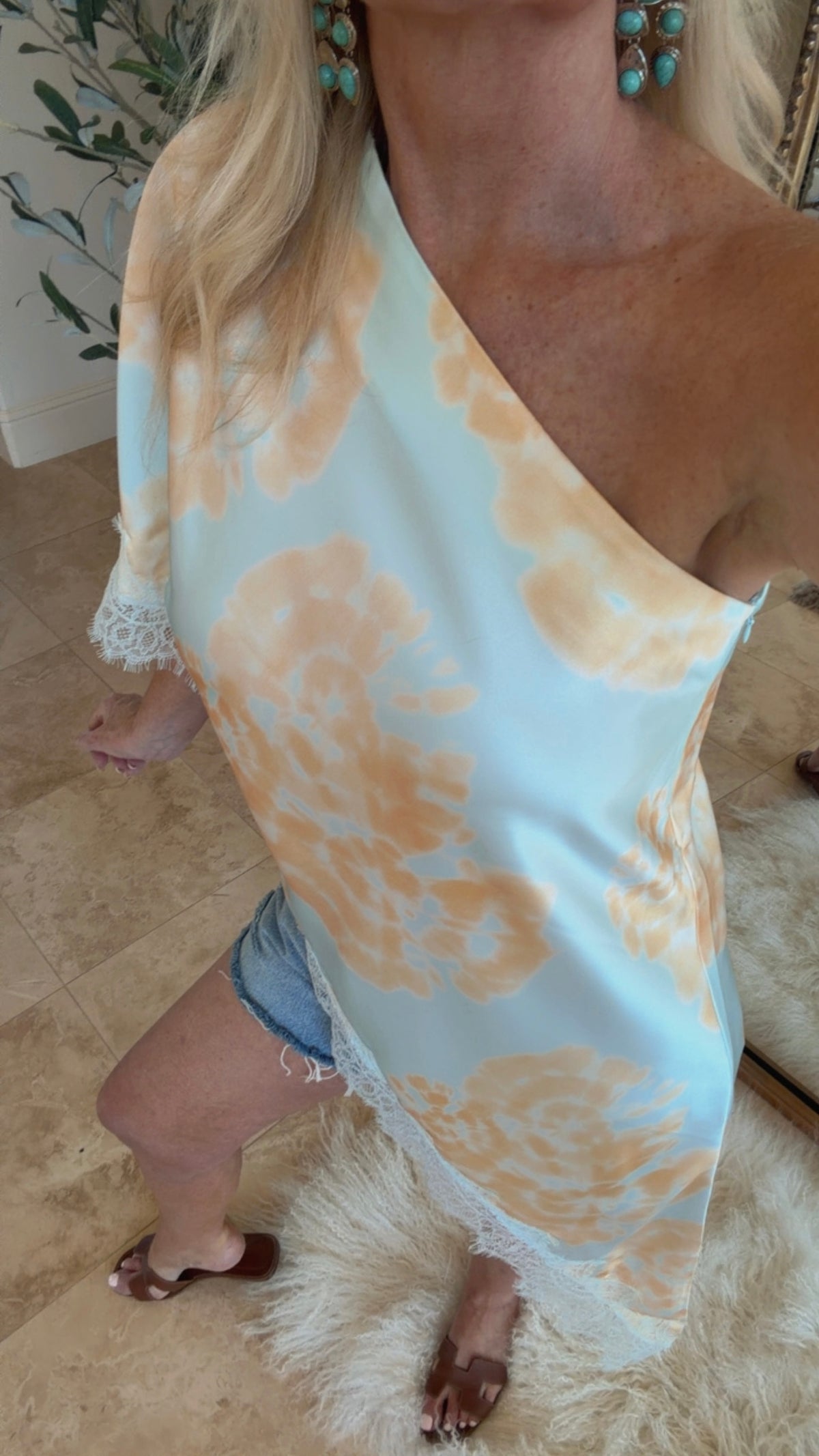 Asymmetric Lace Top Floral