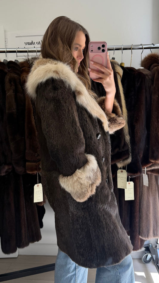 #53 Vintage Nutria Fur Stroller w/ Lynx Collar Size S/M