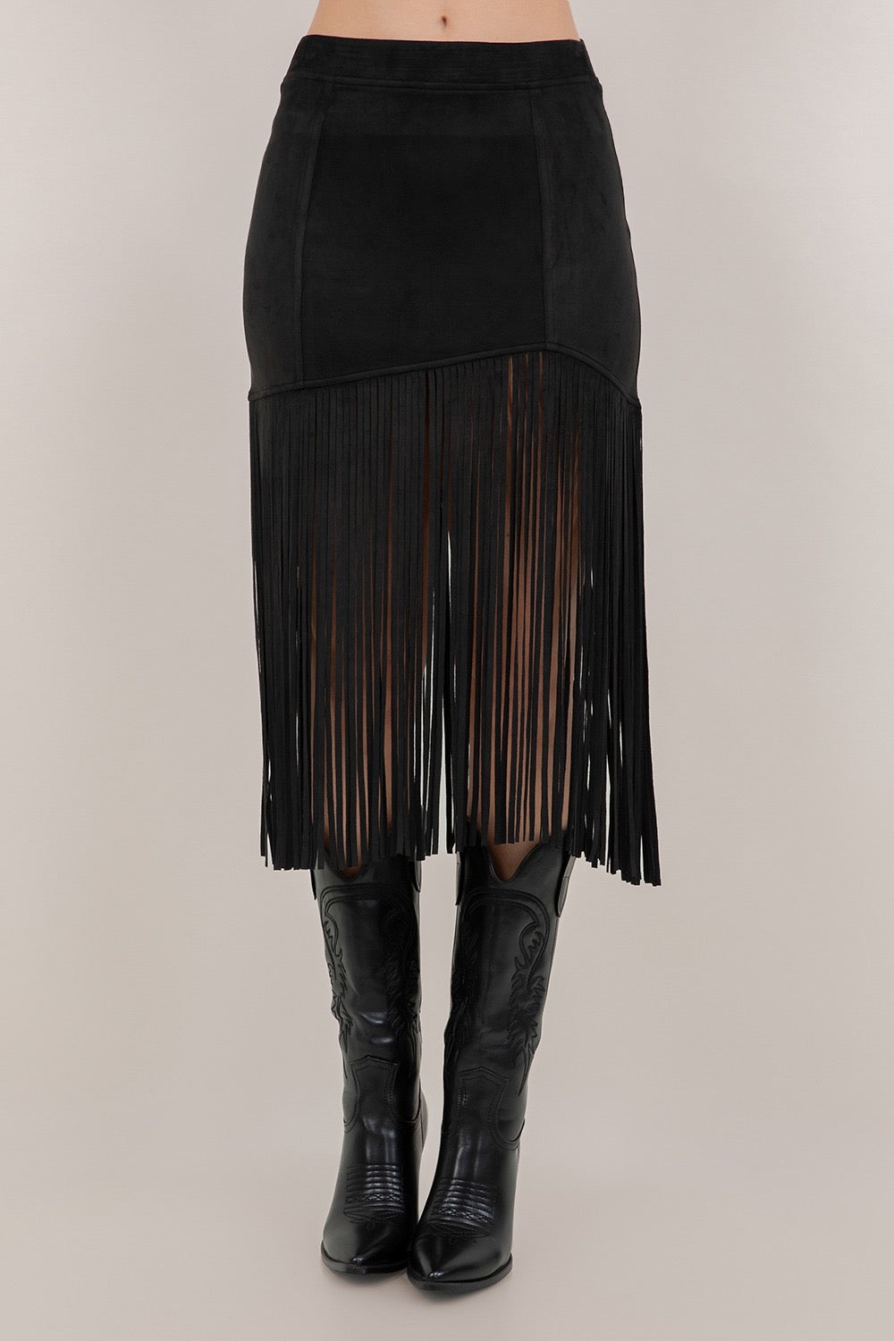 NEW!! " Lexi" Faux Suede Fringe Skirt in Black