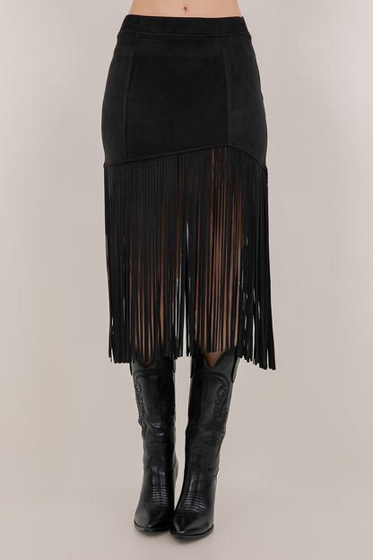 NEW!! " Lexi" Faux Suede Fringe Skirt in Black
