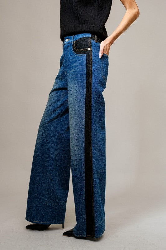 NEW!! Two-Tone Panel Wide Leg Jeans