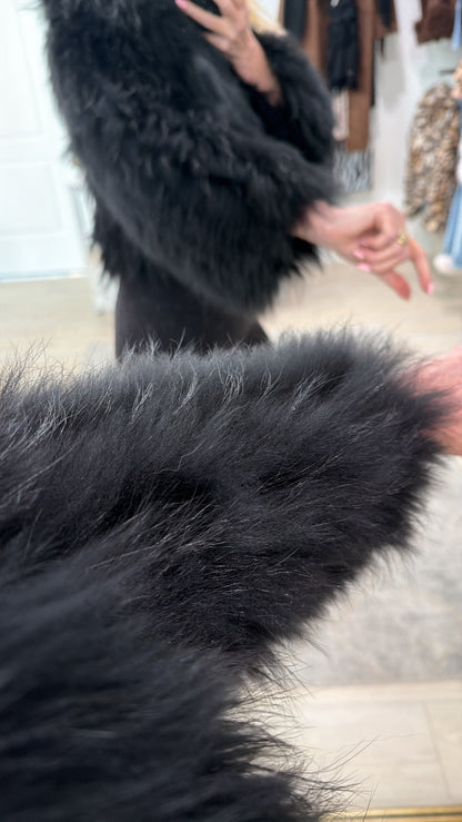 #GB10 Vintage Dyed Black Cropped Fox Fur Jacket