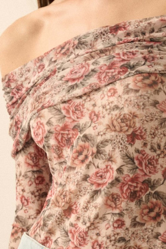 NEW!! Ivory Rose Mesh Off the Shoulder Bodysuit