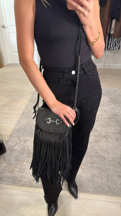 NEW!! Horsebit Fringe Leather Crossbody Purse