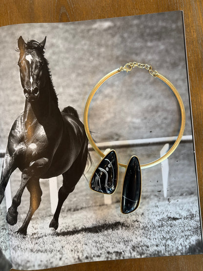 Cabochon Collar Necklace - Black