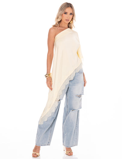 Asymmetric Lace Top in Butter Yellow