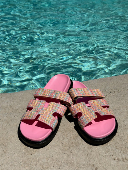 The Lowkey Famous Slide in Pink Raffia