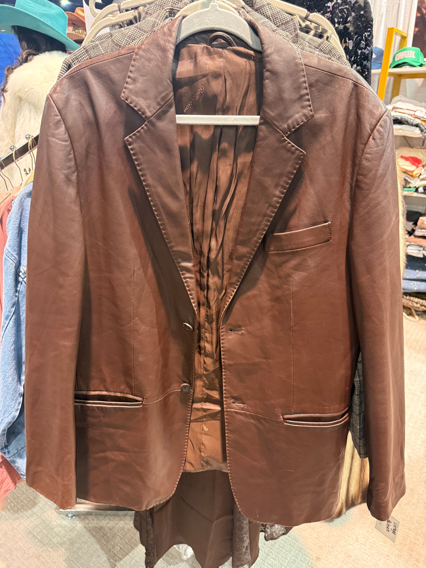 NEW!! Vintage Balmain Brown Leather Blazer Size Large