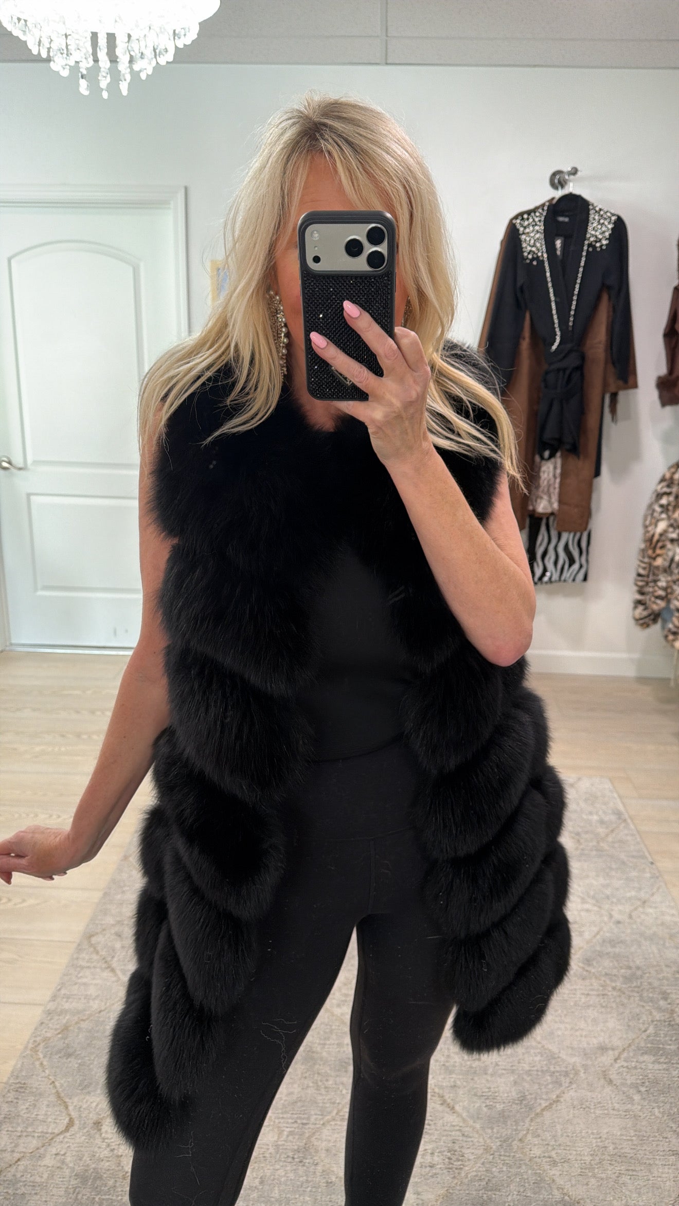 #156 Vintage Dyed Black Fox Vest Size Medium