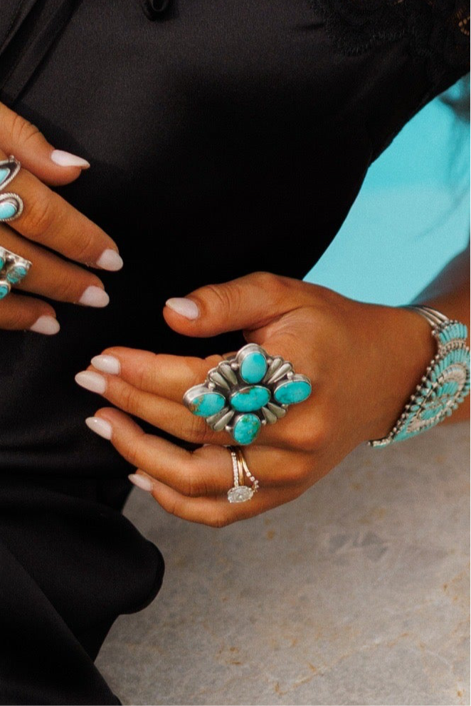 NEW!! "Canyon" Adjustable Kingman Turquoise Cluster Ring